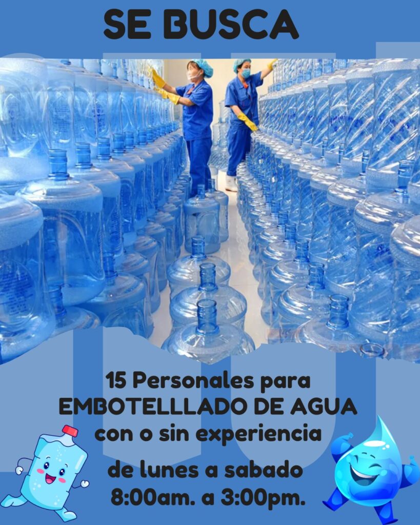 REQUIEREN+ 15 PERSONALES PARA EMBOTELLADO DE AGUA